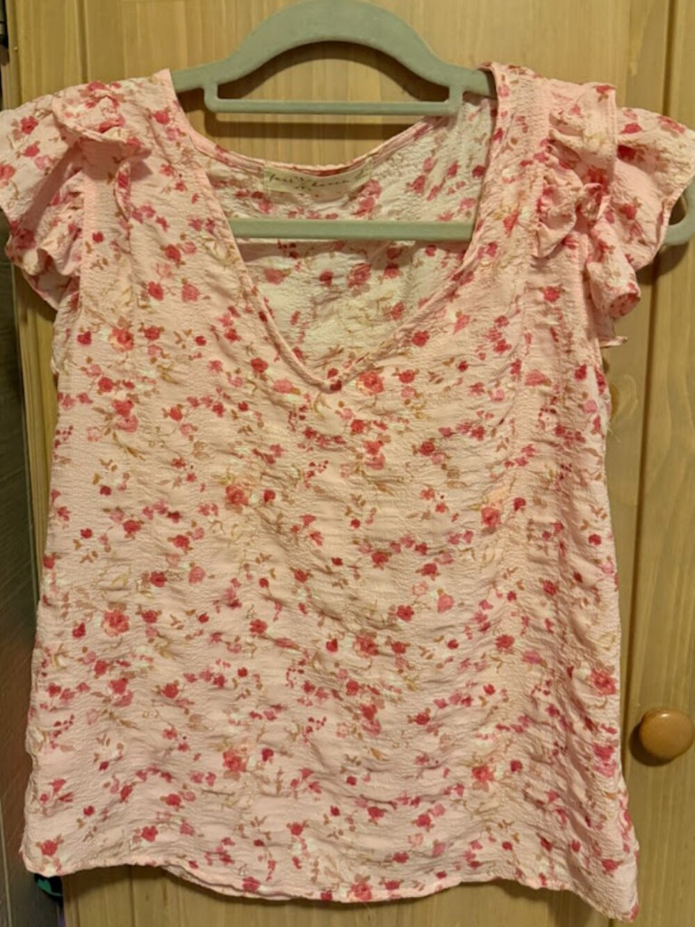 Fair Haven Pink Floral Ruffle Sleeve Top Size Medium Cottagecore Coquette